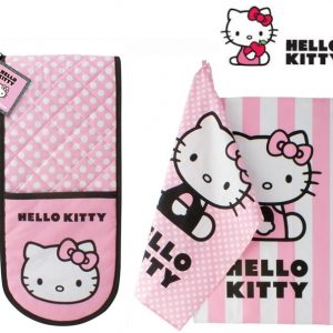 Hello Kitty Oven Glove & 2 Matching Cotton tea Towels
