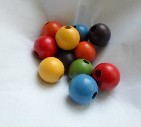 96 Large 20mm Multi-coloured Round Wood Beads