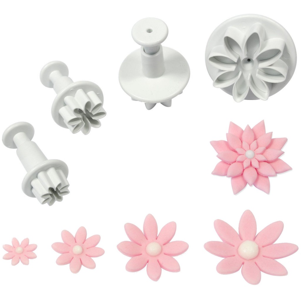Fusion Bake Ware Set of 4 Daisy Plunger Marzi pan ,Icing Cutters
