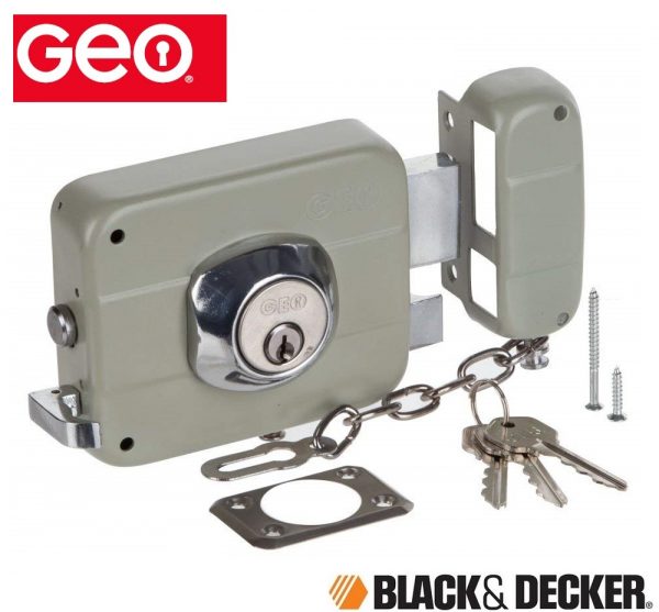 GEO Black & Decker Door Security Rim Lock Right Fixed Cylinder - Grey