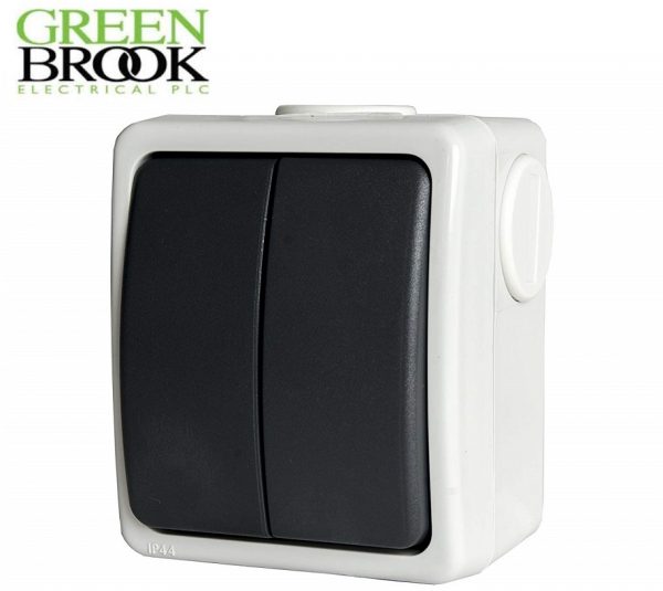 Greenbrook 10A 2-Gang 1-Way Storm Weatherproof Outdoor Switch Double Pole IP44 Rated