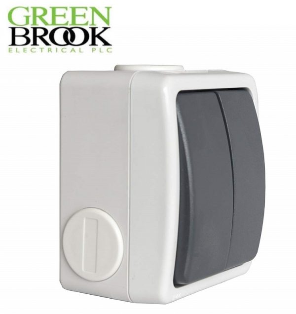 Greenbrook 10A 2-Gang 1-Way Storm Weatherproof Outdoor Switch Double Pole IP44 Rated