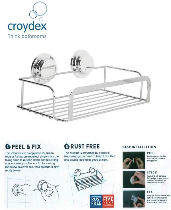 Croydex Stainless Steel Stick N Lock Shower Rack Caddy