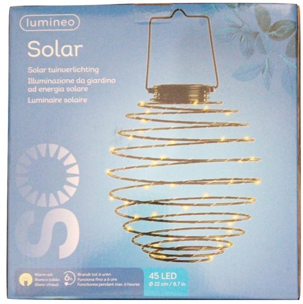 Lumineo LED Solar Metal Wire Lantern with 45 Warm White Light LED bulbs