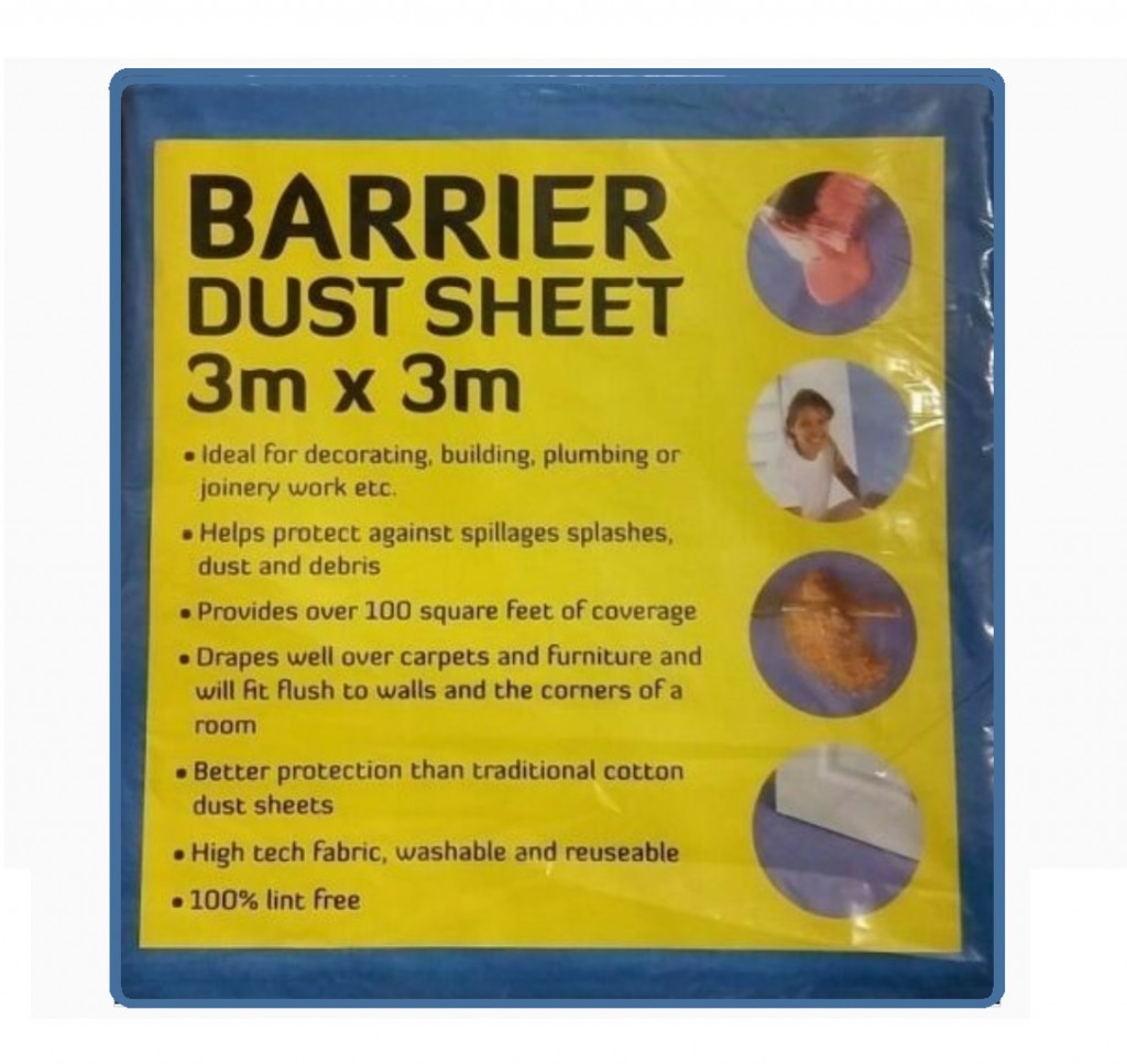 Blue Water Resistant Fabric Barrier Dust Sheet 3m x 3m Washable & Reusable