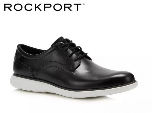 Rockport Black Leather 'Garett' Derby Plain Toe Shoes Size UK 8 CH3816