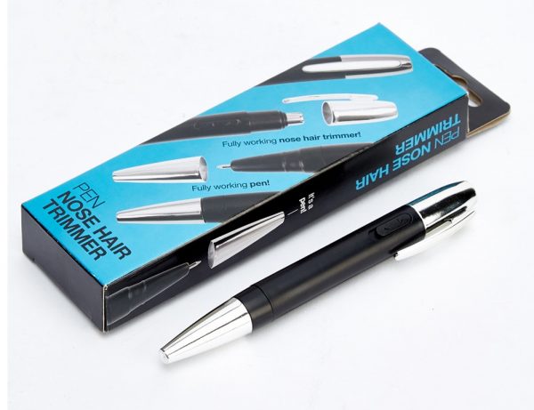 Disguised as a pen your friends and colleagues will be none-the-wiser. If you’re stuck for time and don’t want a stray nose hair waving at passers-by then this is the perfect gadget for you. About The Product Write notes and trim noses! Makes a great stocking filler Takes 1 x AAA battery (not included) It's a 2 in 1 Nose Trimmer and Pen! The perfect office or travelling accessory