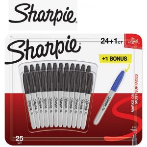 Sharpie Permanent Marker, Fine Point, 24 Black + 1 Blue Bonus Marker